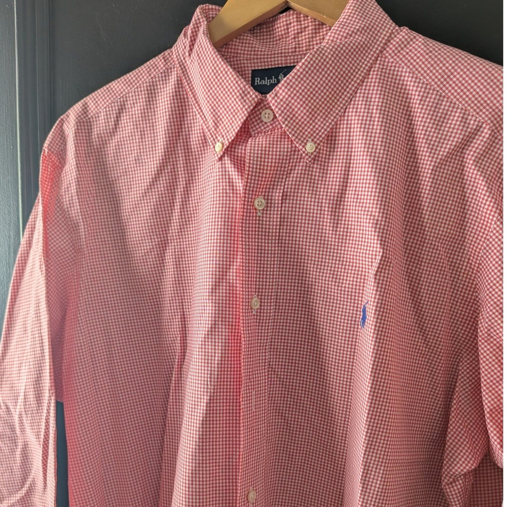 Ralph Lauren Classic Fit Gingham Button Down Shirt Red White Men's Sz XL Preppy